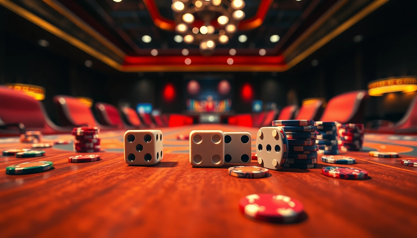 Menangkan permainan situs toto dengan dadu dan chip di meja kasino yang elegan.